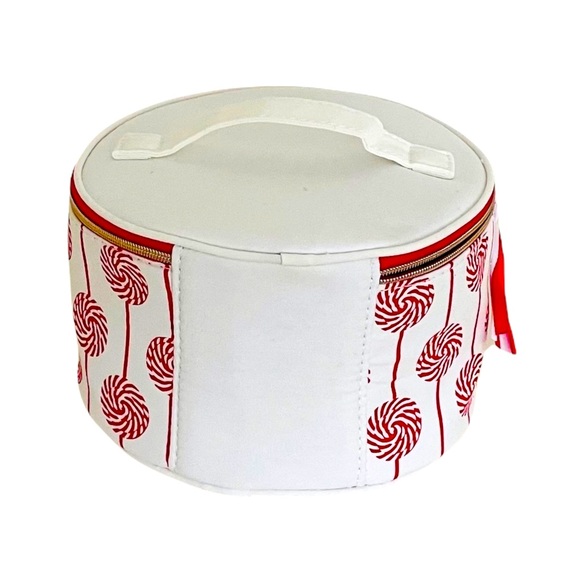 NEW Clarins Cosmetic Case — Round w/ Striped Candy Design & Red Interior NWOT - Picture 3 of 8